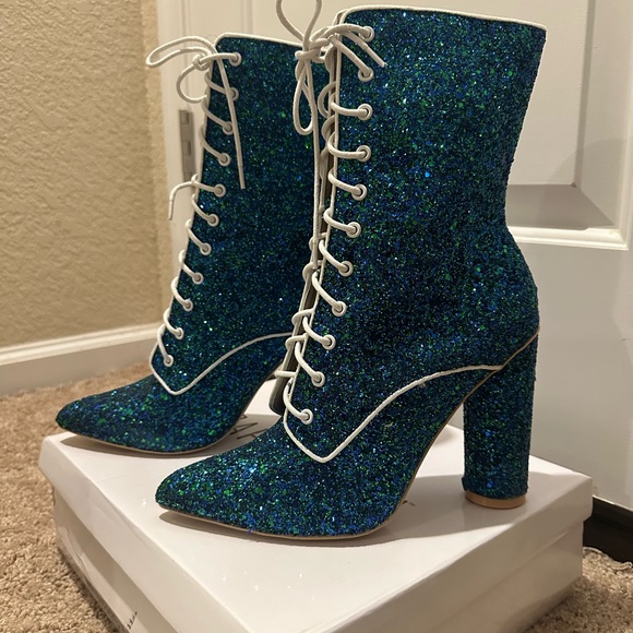 Cape Robbin lace up blue glitter boots - Picture 3 of 5